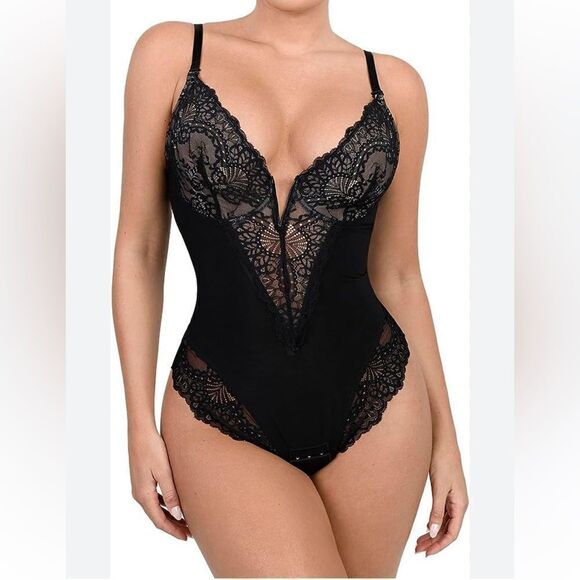 Popilush Lace Shapewear Bodysuit Tummy Control Backless V Neck Thongs Sh… - Picture 1 of 13